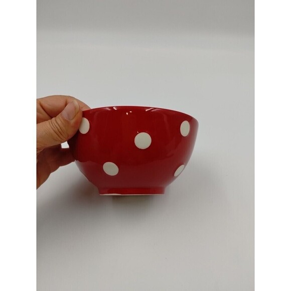 EarthenWare  Small Serving Bowl Red White Polka Dot - Picture 3 of 8